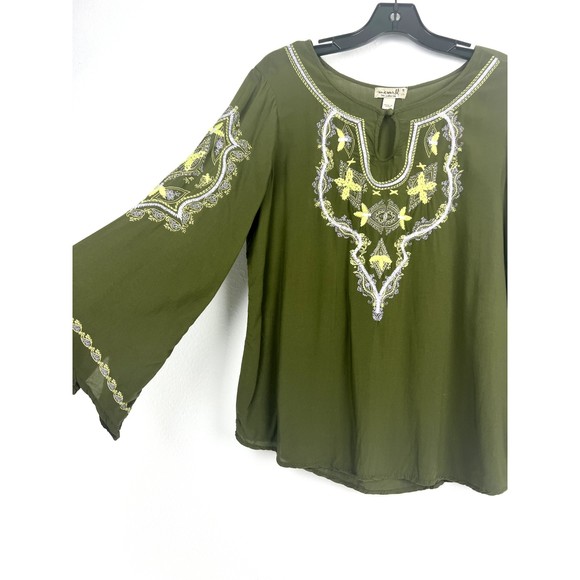One World Live and Let Live Y2K Size Small Green Boho Fairycore Top - Picture 2 of 9